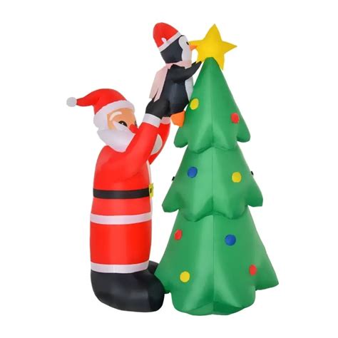 Homcom 6ft Christmas Inflatable Santa And Penguin Decorating A