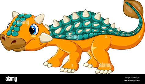 Funny Ankylosaurus Dinosaur Cartoon Vector Illustration On White