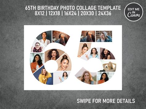 65th Birthday Number Photo Collage Pdf Pic Collage Image Collage
