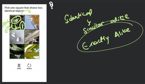 Pick one square that shows twoidentical objects.gAudioORestartgoo..