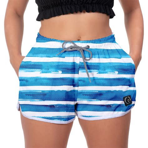 Shorts Feminino Poliéster Elastano Estampado Estampa Listras