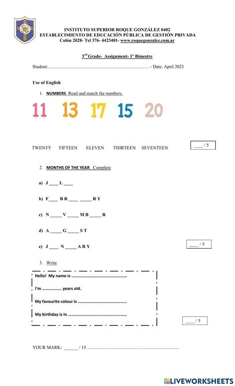 3rd Grade Assignment Nº1 1st Term Worksheet Live Worksheets