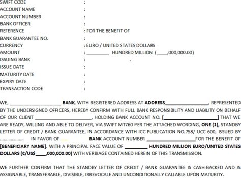 Swift Mt Bg Or Sblc Collateral Instrument