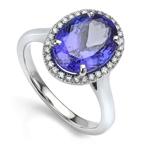 3 Carat Oval Tanzanite Diamond Halo Engagement Ring