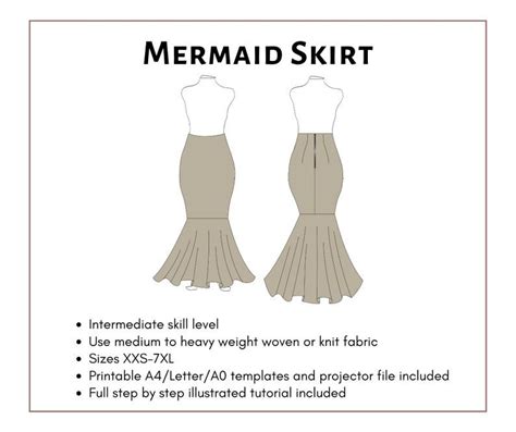 Mermaid Skirt Pattern Womens Pdf Printable And Projector Sewing