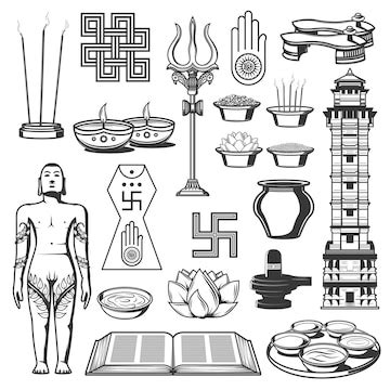 Premium Vector | Jainism religion Jain Dharma icons and symbols