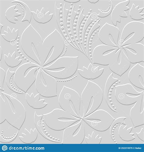 3d Embossed Flowers Seamless Pattern Textured Beautiful Drawing Flowers Relief Background