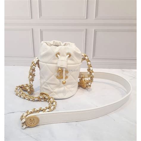 Tas Sling Bag Chanel Nano Bucket Bag White Caviar Ghw Sling Bag