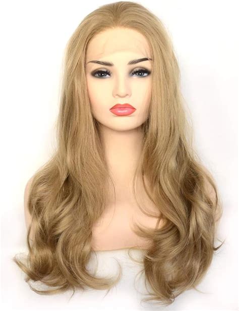Amazon BLUPLE Long Wavy Dark Ash Blonde Heat Resistant Synthetic Lace Front Wig Glueless