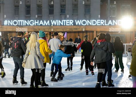 Skaters on the ice rink, at Winter Wonderland, Nottingham Stock Photo ...