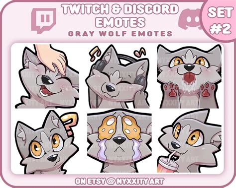 Gray Wolf Twitch And Discord Emotes Set 2 6 Cool Emojis For Etsy