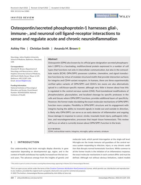 Pdf Osteopontin Secreted Phosphoprotein Harnesses Glial Immune