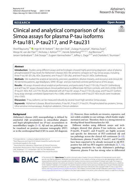 PDF Clinical And Analytical Comparison Of Six Simoa Assays For Plasma