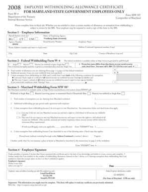 Fillable Online Frostburg Employee Withholding Allowance Certificate Ai