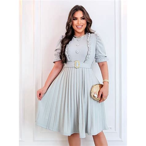 Vestidos Evangélicos Bonitos E Baratos Shopee - vestido mid moda evangélica saia plissada com cinto vestidos ...