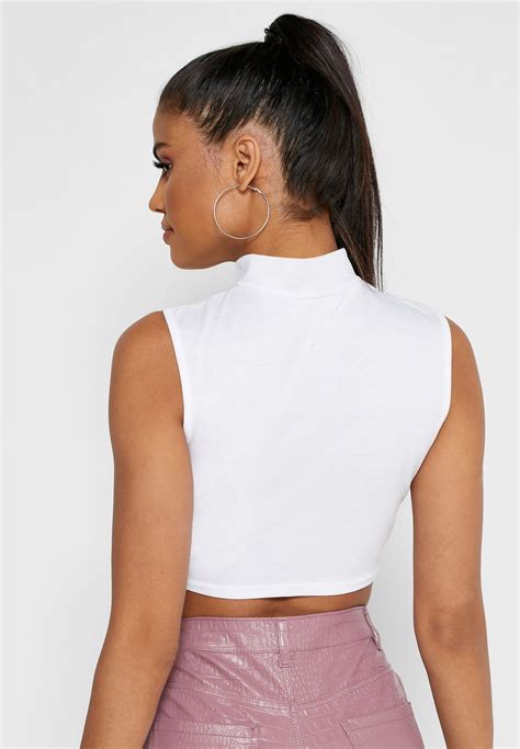 Buy Missguided White High Neck Front Keyhole Crop Top For Women In Mena