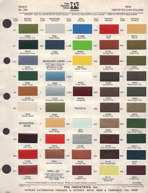 1974 Mercury Capri Paint Chips