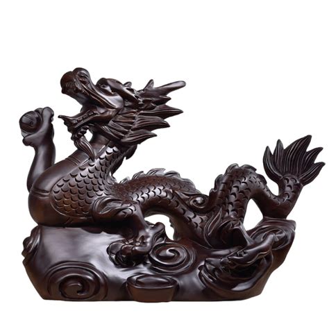 Manwang Dragon Ornament Wooden Chinese Zodiac Dragon Statue Wealth Good