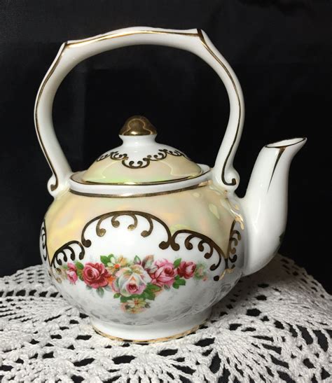 Vintage Ceramic Mini Teapot With Pink Floral And Gold And Etsy Tea