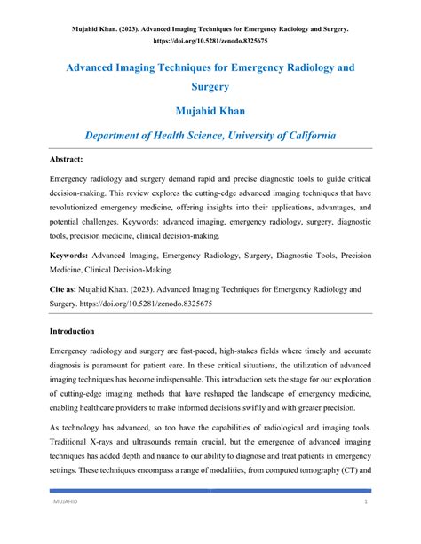 Pdf Advanced Imaging Techniques For Emergency Radiology And Surgery