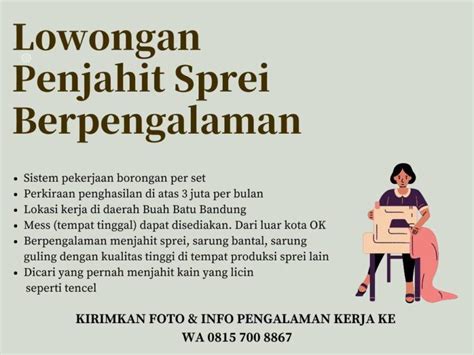 Lowongan Kerja Penjahit Tukang Jahit Sprei Berpengalaman Di Leven