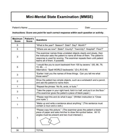 Printable Mini Mental State Examination