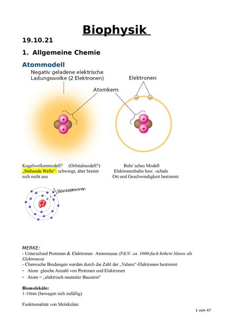 Biophysik Zusammenfassung Biophysik 19 1 Allgemeine Chemie