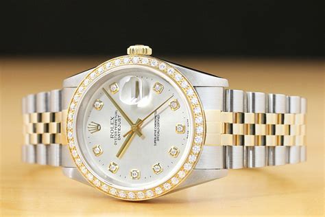 Rolex Mens Datejust 16233 Silver 18k Yellow Gold Stainless Steel Diamond Watch Ebay