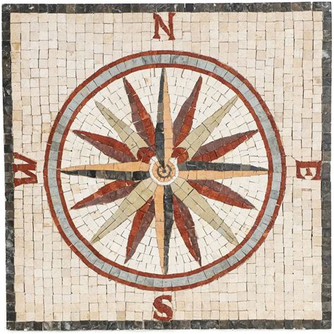 Compass Rose Mosaic Floor Tile Medallion Compass Star Design Handmade Mosaic Of 10000 Pieces