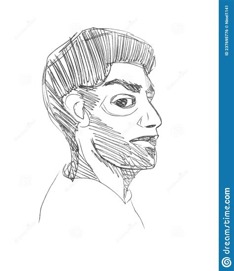 Vector Line Sketch of a Half-turn Face of a Middle Eastern Adult Man with a Beard on His Face ...