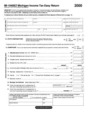 Fillable Online Michigan Form Mi Ez Michigan Income Tax