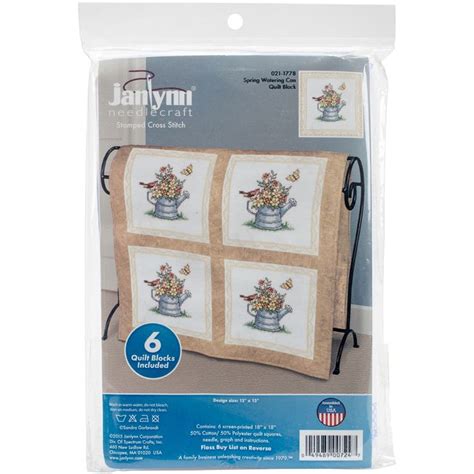 Janlynn Spring Watering Cans Stamped Cross Stitch Quilt Blocks Kit By