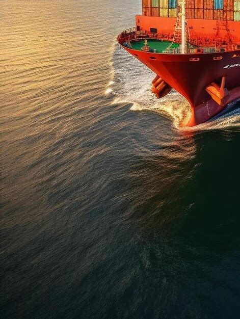 Premium Photo Container Cargo Ship In Ocean At Sunset Dramatic Sky