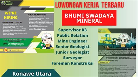 Lowongan Kerja Terbaru Pt Bhumi Swadaya Mineral Spv K Engineer