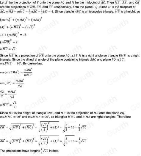 Solved The Base Overline Ac Of Isosceles Triangle Abc Lies In Plane Pq