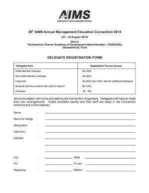 Fillable Online Aims Org Cms Uploads Files Delegate Registration Form
