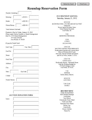 Fillable Online Ranch Tcu Roundup Reservation Form Ranch Management