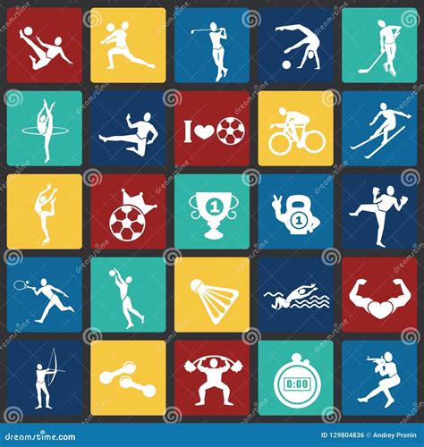 Disciplinas Del Deporte Fijadas En Fondo Plano De Los Cuadrados Del