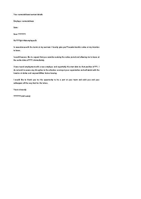 Editable Waiver Of Notice Period Resignation Letter Template Pdfsimpli