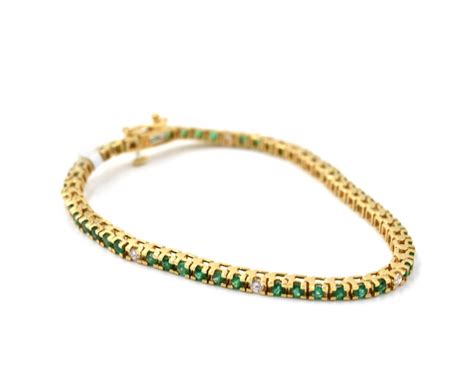 Emerald And Diamond 18 Karat Yellow Gold Tennis Bracelet At 1stdibs