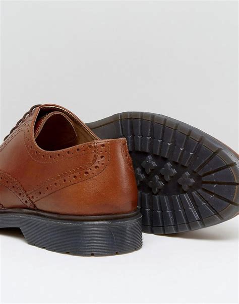 Lyst Asos Wide Fit Brogue Shoes In Tan Leather With Ribbed Sole In