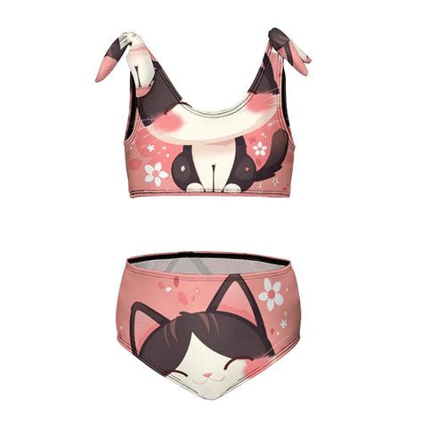 Cartoon Cute Kitten Girl S Piece Bikini Set Beach Sport Swimsuit Swimwear Y Cm