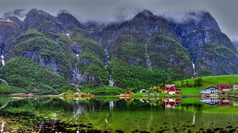 Beautiful Norway, shine, bonito, hazy, green, mountains, dark, r ...