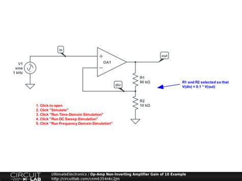 Op Amp Non Inverting Amplifier Gain Of 10 Example Circuitlab