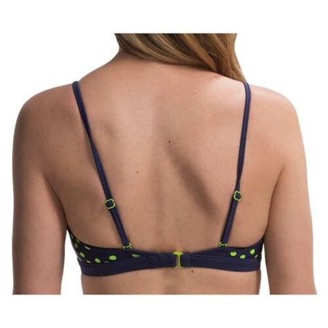 Roxy White Wash Tunnel Front Bikini Swim Top Navy Green Polka Dots