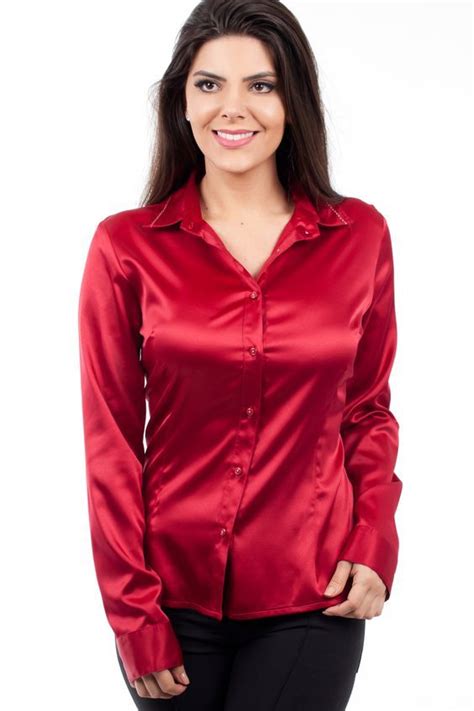 Red Satin Fitted Blouse Satin Blouses Red Blouses Satin Blouse