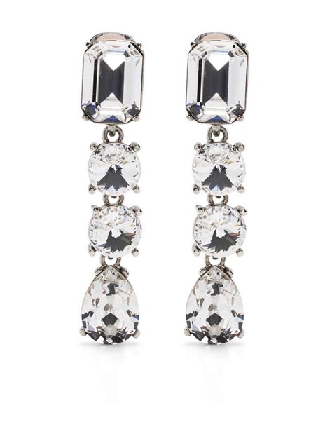 Oscar De La Renta Crystal Drop Clip On Earrings In Silver Modesens