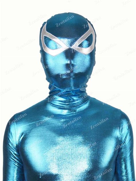 Blue Shiny Metallic Fullbody Zentai Suit With Eyes Mz045 3957