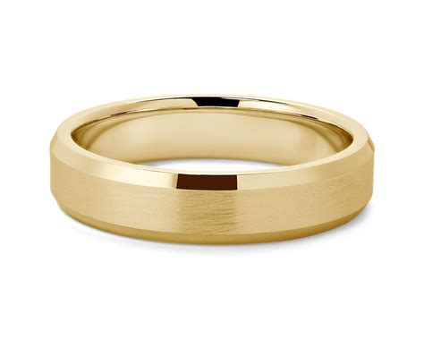 Beveled Edge Matte Wedding Ring In 14k Yellow Gold 5 Mm