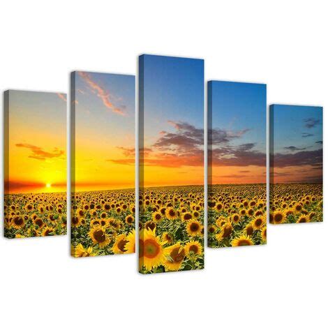 Quadri Quadro Pezzi Stampa Su Tela Girasoli Al Tramonto X